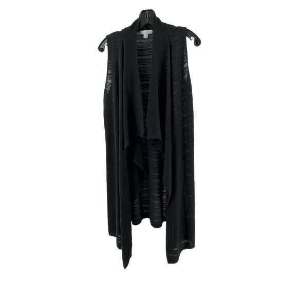 New York & Co Black Open Drape Front Sleeveless Knit Cardigan Sweater Size S - Picture 3 of 13